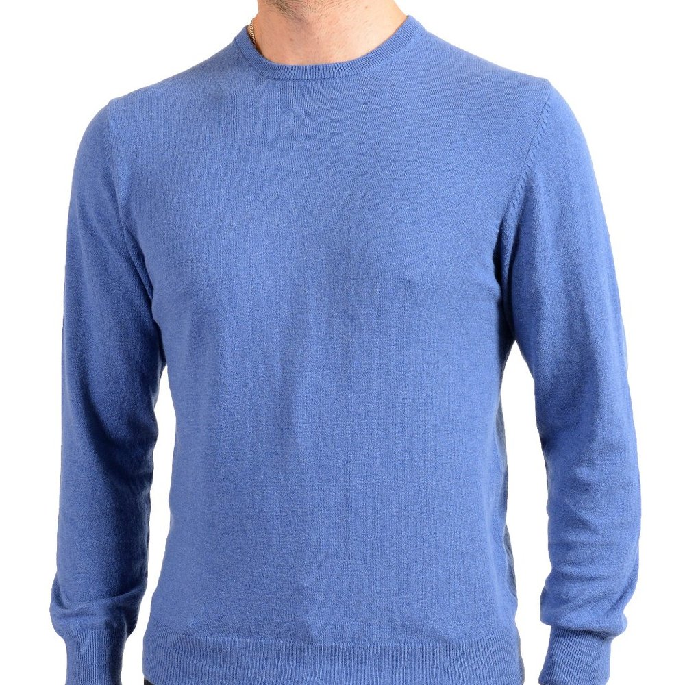 Pierre Balmain Men's Blue Wool Cashmere Crewneck Pullover Sweater